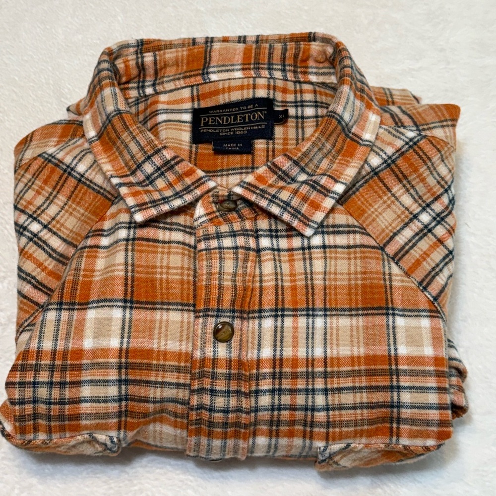 Pendleton Men's Long Sleeve Button-Up Shirt Sir Pendleton Orange Plaid XL